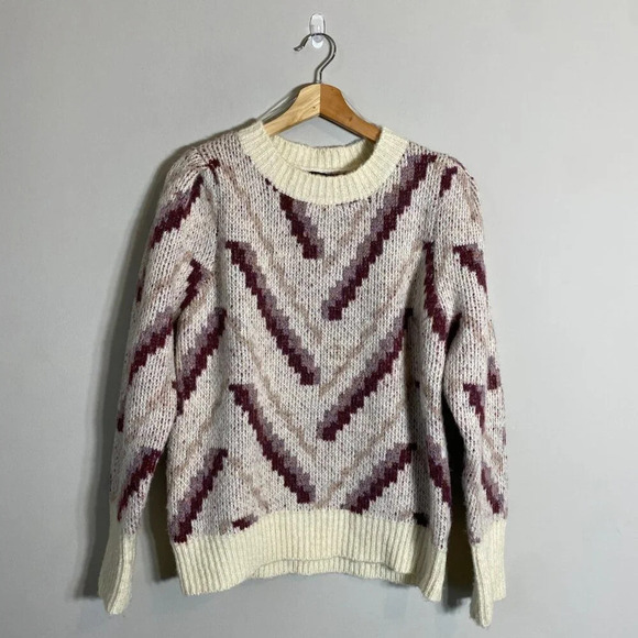 Vici Free Spirit Chevron Knit Sweater Pullover Women's Medium Ivory Boho Cozy - Picture 4 of 15